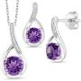 Gem Stone King 1.74 Ct Round Purple Amethyst 925 Sterling Silver Pendant Earrings Set