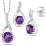 Gem Stone King 1.74 Ct Round Purple Amethyst 925 Sterling Silver Pendant Earrings Set Gem Stone King 1.74 Ct Round Purple Amethyst 925 Sterling Silver Pendant Earrings Set