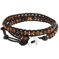 Bling Jewelry Brown Tiger Eye Genuine Black Brown Leather Strand Double Wrap Bracelet for Women for Men