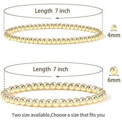 Gold Bead Bracelet for Women,14K Gold Plated Bead Ball Bracelet Stretchable Elastic Bracelet