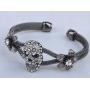 Alilang Womens Jewelry Gothic Punk Skull Floral Halloween Rhinestone Gray Silver Cuff Bracelet