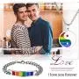 Jakob Miller Rainbow Necklace and Bracelet Set Stainless Steel Dog Tag Pendant Necklace and Handmade Magnet LGBT Pride Leather Bracelet for Unisex