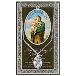 Inspire Nation St Joseph Pendant Pewter Medal on 18 Inch Stainless Steel Chain and Prayer