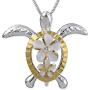Sterling Silver Turtle Plumeria Pendant Necklace, 16+2'' Extender