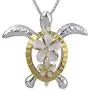 Sterling Silver Turtle Plumeria Pendant Necklace, 16+2'' Extender Sterling Silver Turtle Plumeria Pendant Necklace, 16+2'' Extender