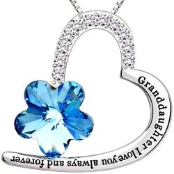 ALOV Jewelry Sterling Silver''Granddaughter I love you always and forever'' Love Heart Crystal Cubic Zirconia Pendant Necklace