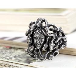 Flongo Mens Women Vintage Stainless Steel Greek Mythology Black Silver Goth Goddess Medusa Ring Snake Haired Band Goth