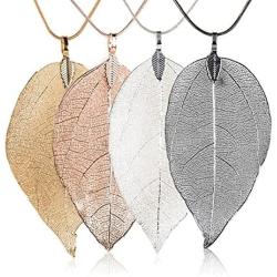 COLORFUL BLING Long Leaves Pendant Necklace Handmade Boho Leaf Sweater Chain