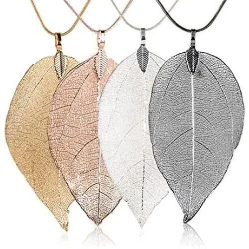 COLORFUL BLING Long Leaves Pendant Necklace Handmade Boho Leaf Sweater Chain COLORFUL BLING Long Leaves Pendant Necklace Handmade Boho Leaf Sweater Chain