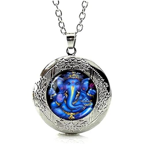 DianaL Boutique Silver Tone Lord Ganesh Ganesha Locket Pendant Necklace Fashion Jewelry