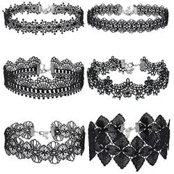 Mudder Choker Necklace Black Choker Lace Choker Gothic Necklace for Women Girls, Black, 6 Pieces