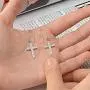 ELEGANZIA Dangle Cross Earrings for Women Girls Sterling Silver Cubic Zirconia Christian Religious Minimalist Jewelry