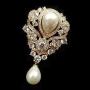 Dreamlandsales Victorian Vintage Gold Tone Ribbon Floral Scroll Pearl Drop Wedding Brooch Pin Bridal Jewelry (Gold)