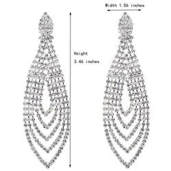 CHRAN Silver Plated Crystal Rhinestone Wedding Long Chandelier Dangle Earrings for Women