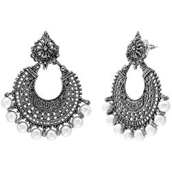 Bodha 925 Antique Silver Traditional Indian Chandbali Earring (SJ_711)