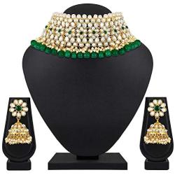 Aheli Elegant Indian Traditional Wedding Wear Kundan Pearl Encrusted Choker Necklace Set with Jhumki Earrings Ethnic Bollywood Party for Women