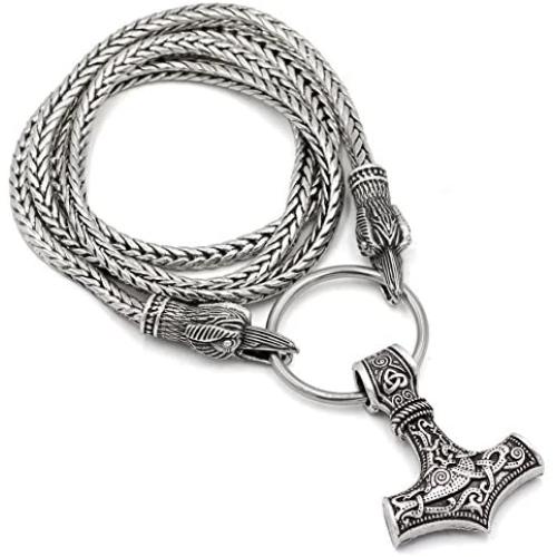 GuoShuang Viking Metal Cord Ravens of Odin with Thors Mjolnir Wolf Scandinavian Huginn and Muninn