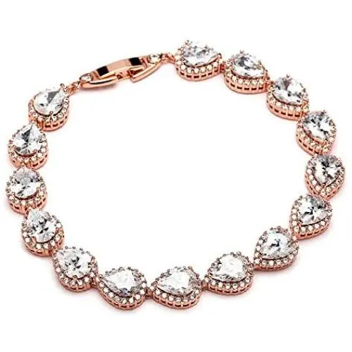 Mariell 14K Rose Gold Plated Pear-Shaped Halo Cubic Zirconia Bridal Tennis Bracelet Wedding Jewelry Mariell 14K Rose Gold Plated Pear-Shaped Halo Cubic Zirconia Bridal Tennis Bracelet Wedding Jewelry