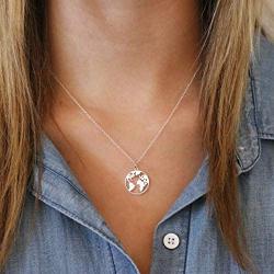 Sterling Silver Dainty Necklace, World Map Bee Sunflower Vine Bar Necklace for Layering