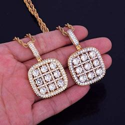 Moca Jewelry Iced Out Jiugongge Retro Square Pendant Necklace 18K Gold Plated Bling CZ Simulated Diamond Hip Hop Rapper Chain Necklace for Men Women