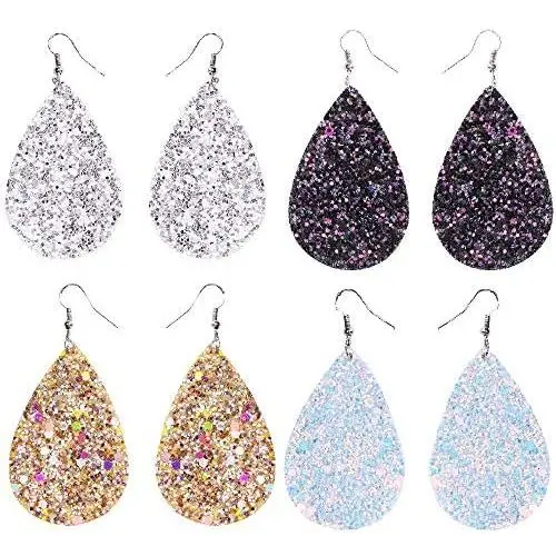 KaFu 4 Pairs Faux Leather Bohemia Earrings for Women Declaration Handmade Lightweight Petal Teardrop Dangle Leather Earring set,suitable for ladies and girls KaFu 4 Pairs Faux Leather Bohemia Earrings for Women Declaration Handmade Lightweight Petal Teardrop Dangle Leather Earring set,suitable for ladies and girls