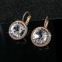 Round Swarovski Crystal Halo Drop Leverback Earrings for Women 14K Gold Plated Hypoallergenic Earrings