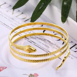 2 Pack Metal Snake Armband Swirl Snake Spiral Upper Arm Cuff Armlet Bangle Bracelet Egyptian Costume Accessory for Women Gold