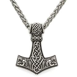 GuoShuang Men Norse God Viking Odin Wolf Thors Mjolnir Pendant Necklace with Valknut Gift Bag