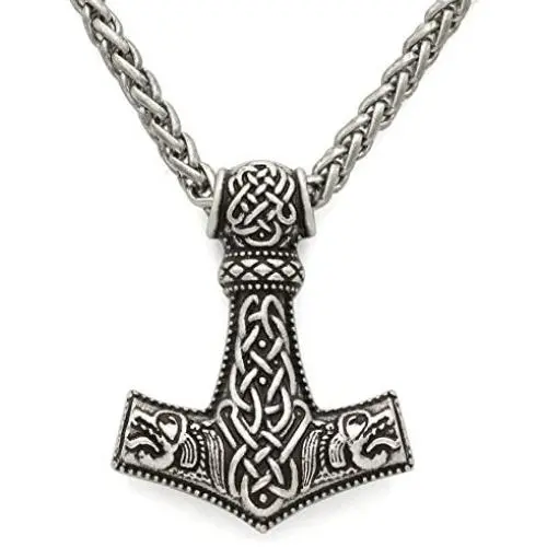 GuoShuang Men Norse God Viking Odin Wolf Thors Mjolnir Pendant Necklace with Valknut Gift Bag GuoShuang Men Norse God Viking Odin Wolf Thors Mjolnir Pendant Necklace with Valknut Gift Bag