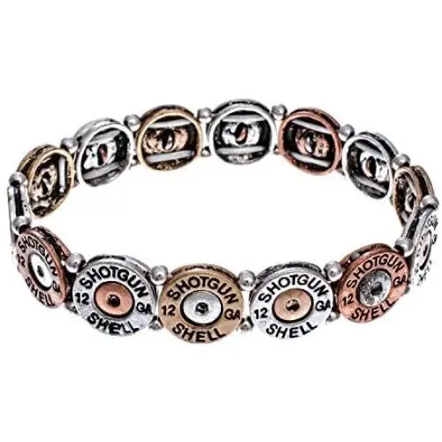 PammyJ Western Tri-Tone Faux 12 Gauge Shotgun Shell Stretch Bracelet PammyJ Western Tri-Tone Faux 12 Gauge Shotgun Shell Stretch Bracelet