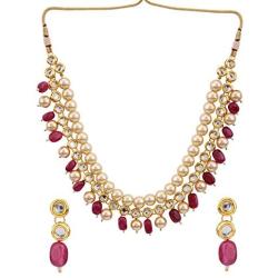 Efulgenz Indian Traditional 14 K Gold Plated Bollywood Faux Kundan Pearl Ruby Beaded Bridal Choker Necklace Earrings Wedding Jewelry Set