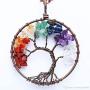 E-clickstore Tree of Life Seven Chakra Pendant Amethyst Rose Quartz Healing Crystal Necklace Gemstone Chakra Jewelry with 7 chakra in Copper Wire