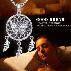 Aniu Butterfly Dream Catcher Necklace for Women, S925 Sterling Silver Feathers Girls Pendant (with Gift Box and 18 Inch Chain)