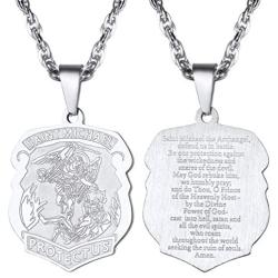 PROSTEEL Saint Michael The Archangel Necklace Pendant & Chain Catholic Religious Jewelry