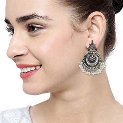 Aheli Antique Oxidised Long Necklace Earring Indian Traditional Bollywood Jewelry Set for Women Girls