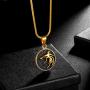 Hipunk Wolf Necklace Round Mens Punk 316L Stainless Steel Animal Wolf Head Pendant 18k Gold/Black Gun Plated Streetwear Jewelry SP0015