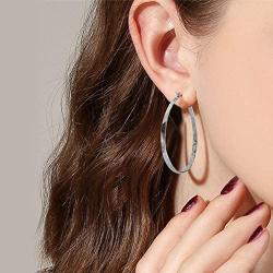 Hammered Hoop Earrings for Women, Lightweight Thin Hoop Earrings Big Large Oval Oblong Ear Rings, Silver