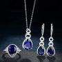 ATTA GEMS 925 Sterling Silver Pear Shape Birthstone Necklace Dangle Earring and Ring Jewelry Set Gifts for Women Girls Bridal