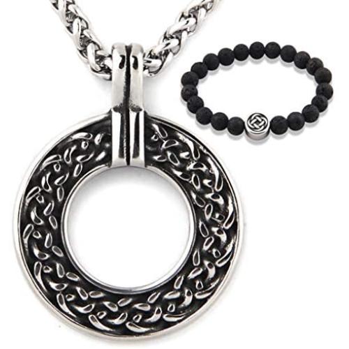 GUNGNEER Stainless Steel Interwoven Celtic Knot Pendant Circle Necklace Keel Chain Protection Infinity Trinity Jewelry