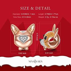 NINAQUEEN Chihuahua Bolt Bracelets Charms for Bracelet 925 Sterling Silver Charm Rose-Gold Plated Puppy Dog Charms Animal Bead with 5A Cubic Zirconia