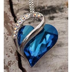 Leafael Infinity Love Crystal Heart Bundle Jewelry Set Bermuda Sapphire Blue September Birthstone, Silver-tone