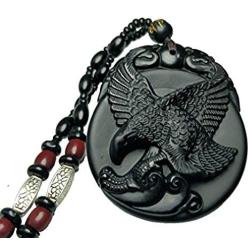 100% Pure Natural Obsidian Pendant Necklace Obsidian Crystal Pendant Necklace Pattern with Bead Chain for Men or Women