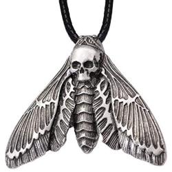 HAQUIL Skull Jewelry Alloy Skull Deaths-Head Hawkmoth Pendant Necklace with Leather Cord for Women and Girls, 19.8''