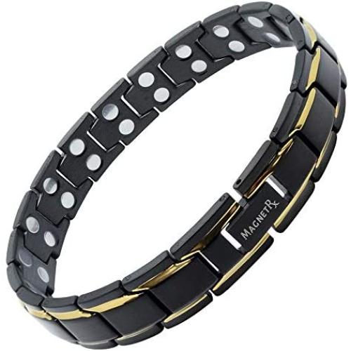 MagnetRX® Ultra Strength Magnetic Therapy Bracelet - Arthritis Pain Relief & Carpal Tunnel - Adjustable Length Magnetic Bracelets for Men (Black & Gold)