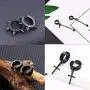 5 Pairs Black Stainless Steel Non-Piercing Spike Rivet Cross Dangle Tassel Clip on Hoop Earrings Set for Women Men Boy Girl, Non Pierced Fake Ear Clip Magnetic Stud Earrings 5 Pairs Black Stainless Steel Non-Piercing Spike Rivet Cross Dangle Tassel Clip on Hoop Earrings Set for Women Men Boy Girl, Non Pierced Fake Ear Clip Magnetic Stud Earrings