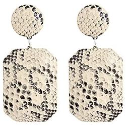 Womens Fashion Leather Earrings Snakeskin Print Big Geometric Dangle Drop Faux Leather SnaKe Earrings