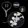 EVER FAITH Silver-Tone CZ Austrian Crystal Cream Simulated Pearl Elegant Flower Jewelry Set