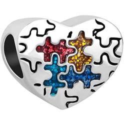 LovelyJewelry Puzzle Awareness Beads Heart for Bracelet Autism Charms