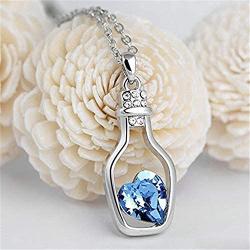 KEPKGO Love Heart Crystal Pendant Necklace with Unique Bottle Shape Valentines Day Jewelry Gifts for Womens Girls