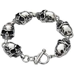 Mens Handmade Vintage Gothic Skull Link Bracelets, Metal Stainless Steel Valentine Birthday Gifts for He